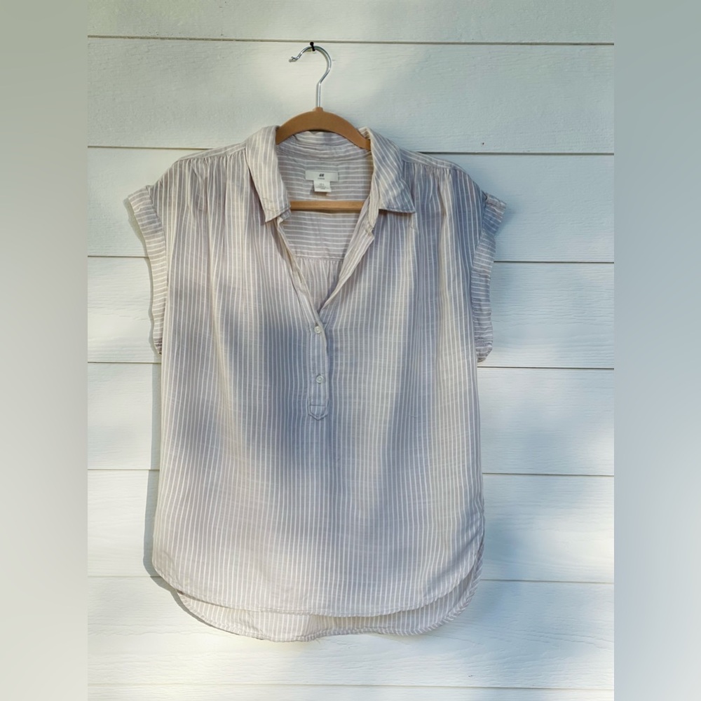 Tan and white striped casual collared shirt from H&M size small